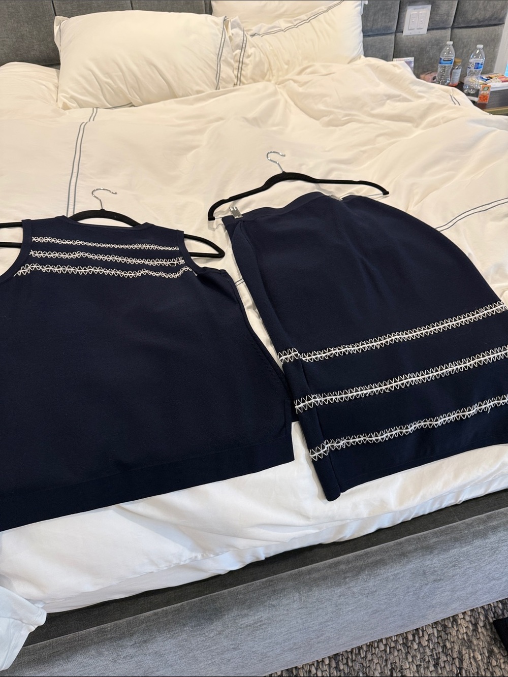 Jonathan Simkhai 2pc set Skirt and top knit set with delicate whit stitch detail